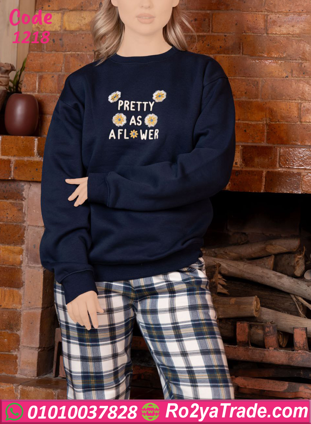 1218-3 بيجامة قطيفة كحلي شتوي