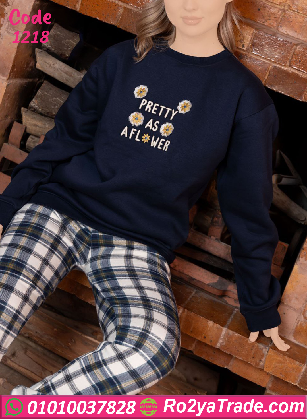 1218-4 بيجامة قطيفة كحلي شتوي