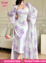 طقم روب وفستان طويل طباعه ورد بنفسجي