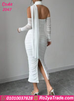 فستان أبيض شيفون طويل