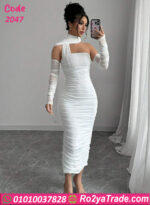 فستان أبيض شيفون طويل