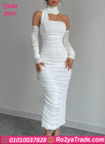 فستان أبيض شيفون طويل