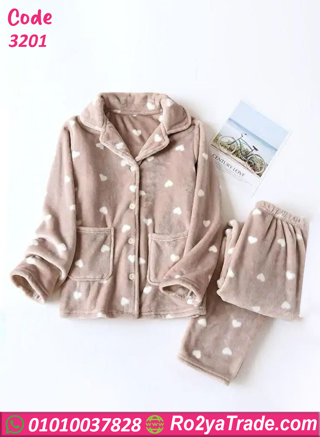 بيجامة قلوب قطيفة شتوي