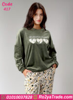 بيجامة شتوي قطيفة قلبان