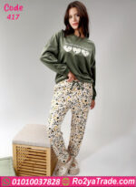 بيجامة شتوي قطيفة قلبان