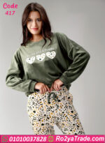 بيجامة شتوي قطيفة قلبان