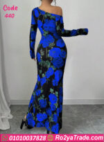 دريس صيفي طويل بالورود الزرقاء