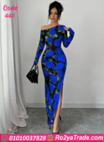 دريس صيفي طويل بالورود الزرقاء