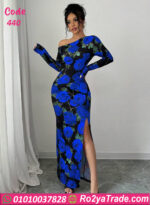 دريس صيفي طويل بالورود الزرقاء