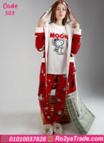 بيجامة شتوي قطيفة روب أحمر