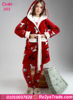 بيجامة شتوي قطيفة روب أحمر