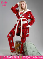 بيجامة شتوي قطيفة روب أحمر