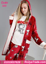 بيجامة شتوي قطيفة روب أحمر