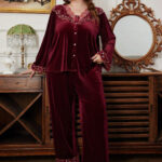 بيچامة قطيفة شتوي دانتيل بيج سايز