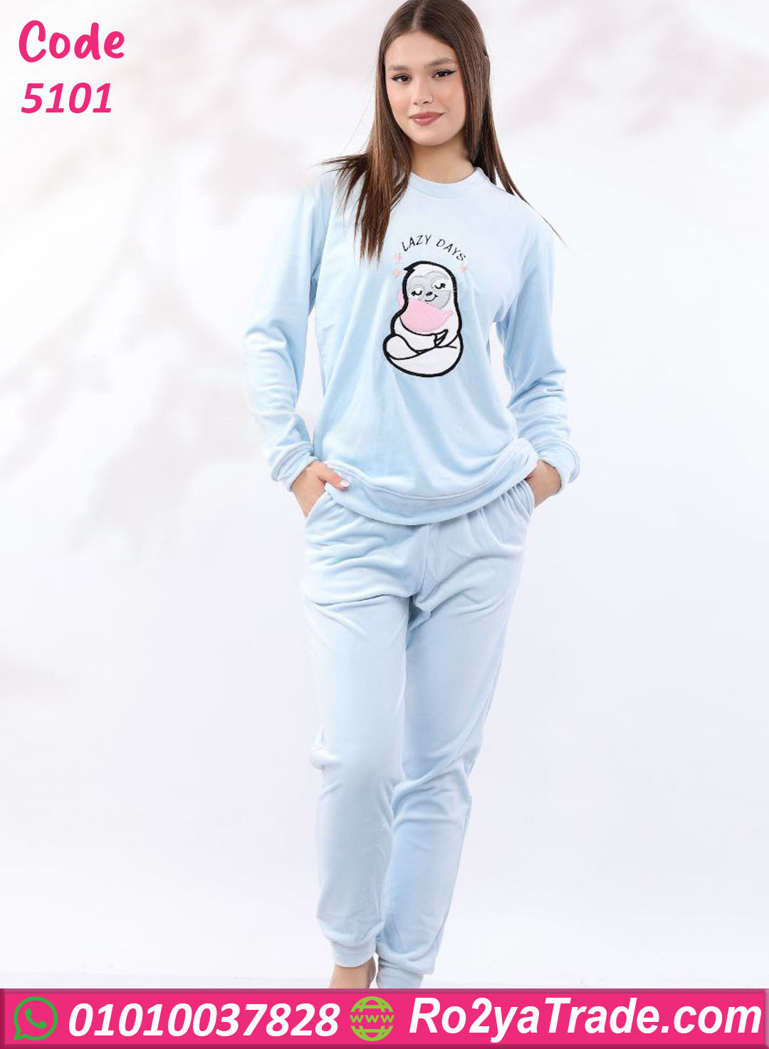 5101-6 بيجامة شتوي قطيفة بطبعة كرتونية – كود 5101 - الصورة 7