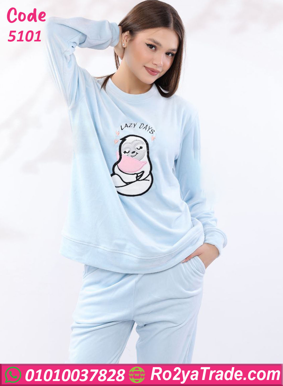 5101-7 بيجامة شتوي قطيفة بطبعة كرتونية – كود 5101 - الصورة 8