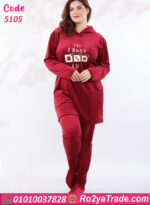بيجامة شتوي قطيفة هودي طويلة