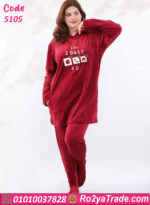 بيجامة شتوي قطيفة هودي طويلة