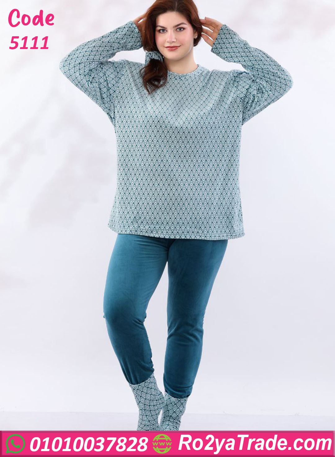 5111-12 بيجامة شتوي قطيفة مطبوعة