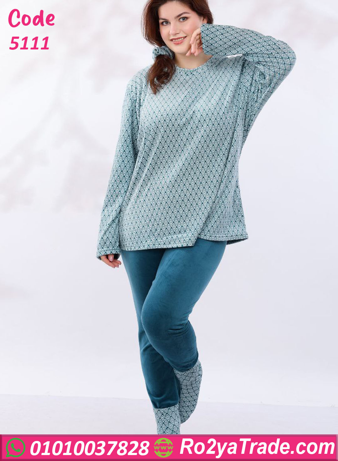 5111-13 بيجامة شتوي قطيفة مطبوعة