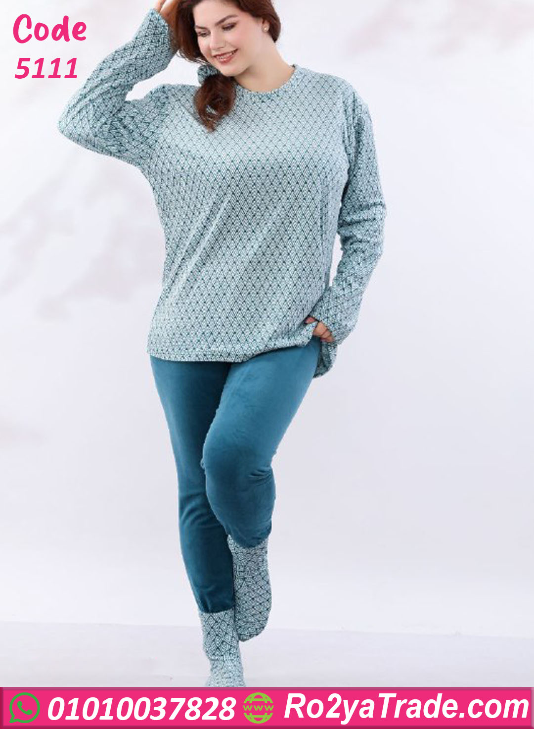 5111-14 بيجامة شتوي قطيفة مطبوعة