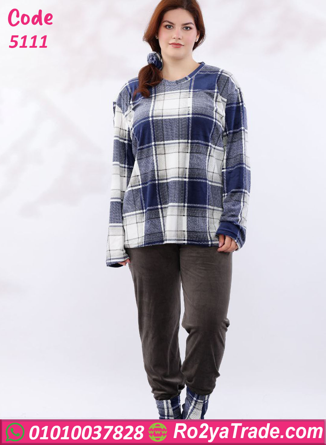 5111-15 بيجامة شتوي قطيفة مطبوعة