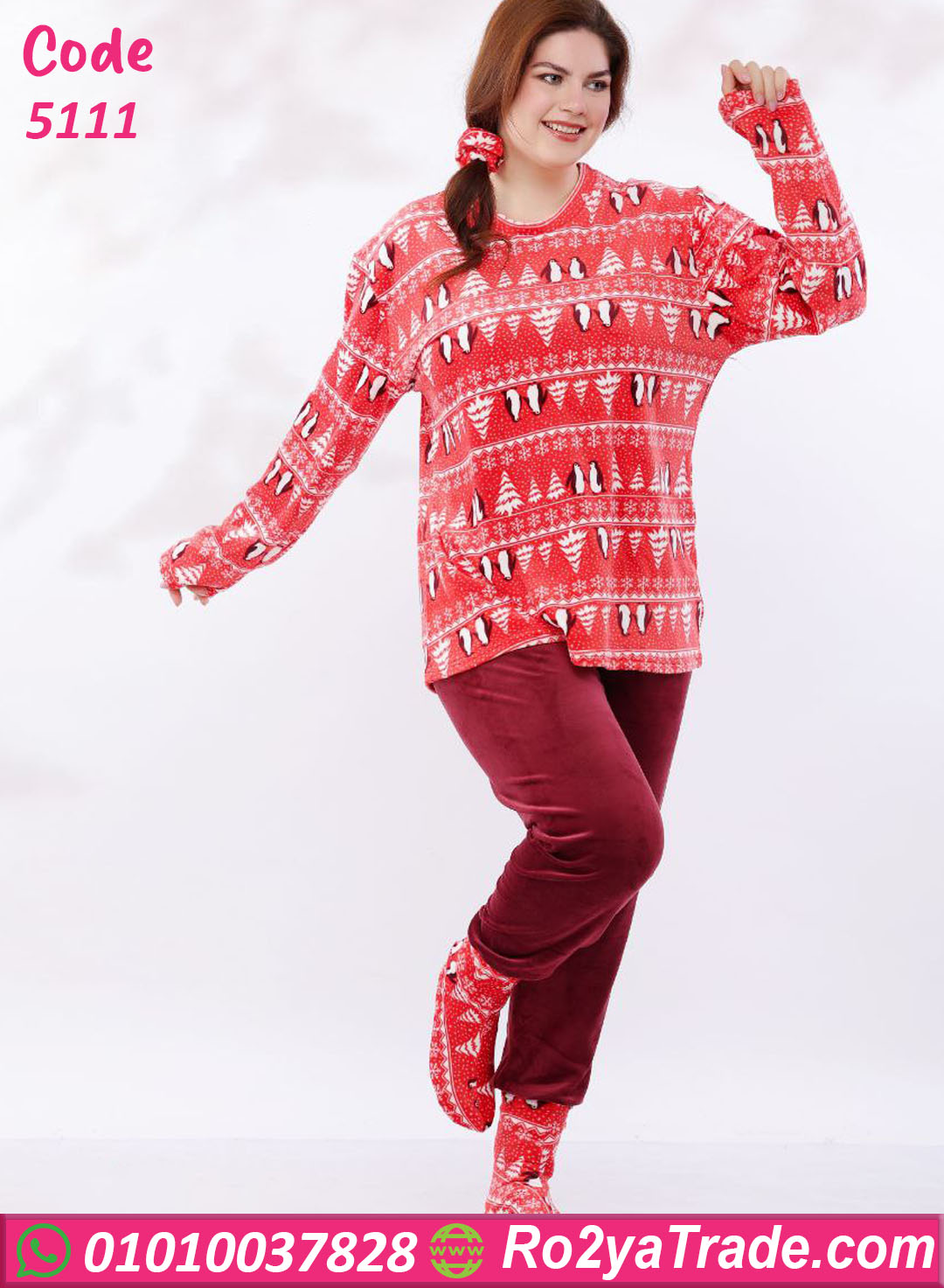 5111-3 بيجامة شتوي قطيفة مطبوعة