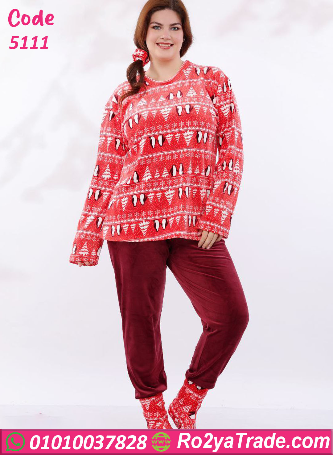5111-4 بيجامة شتوي قطيفة مطبوعة