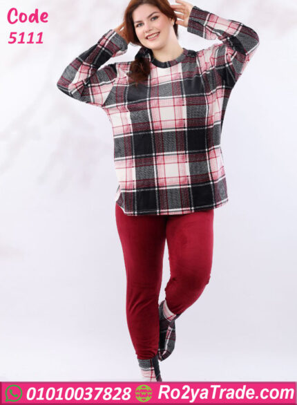 بيجامة شتوي قطيفة مطبوعة