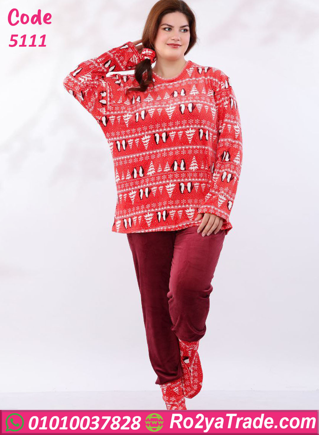 5111-5 بيجامة شتوي قطيفة مطبوعة