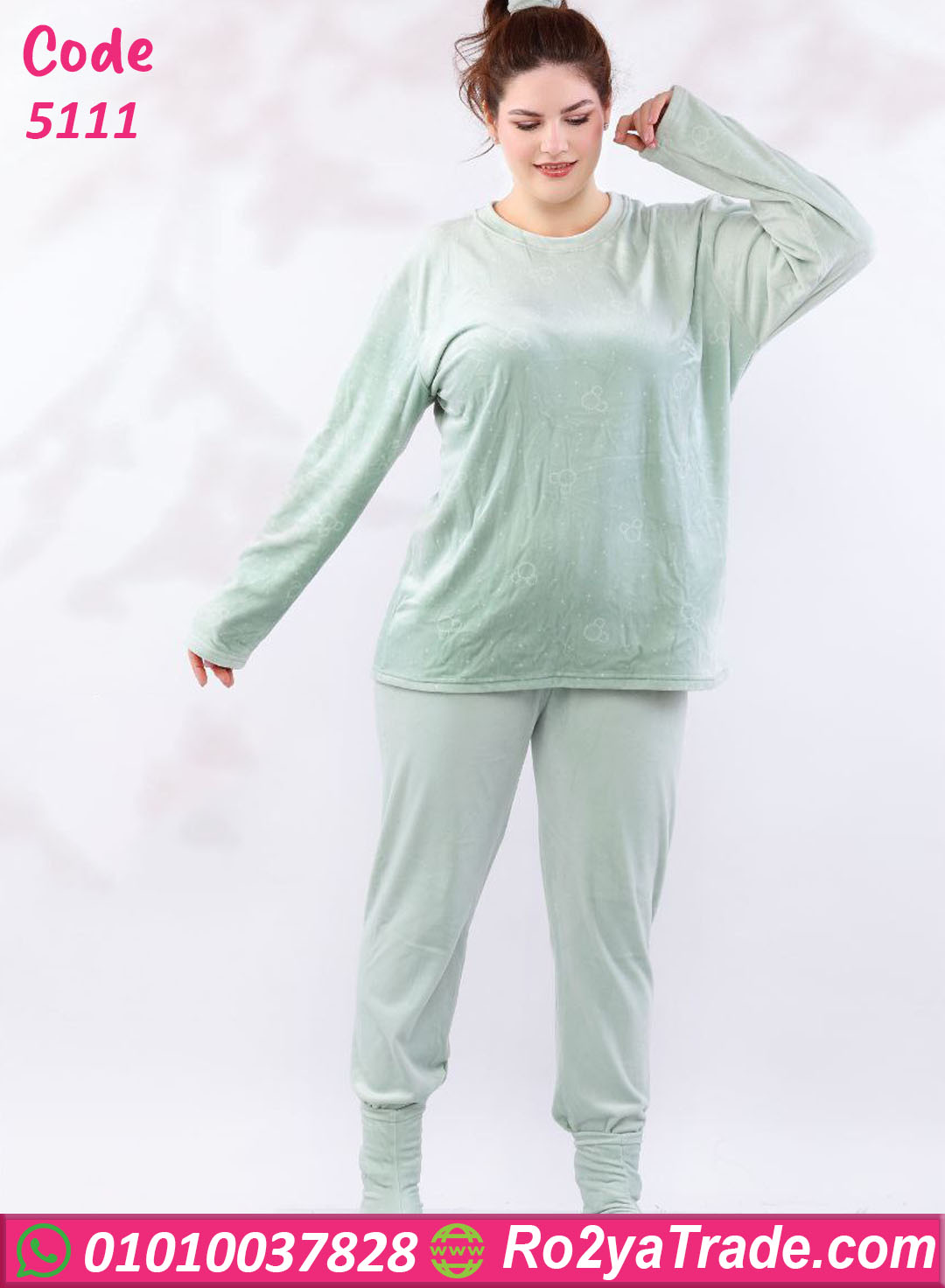 5111-9 بيجامة شتوي قطيفة مطبوعة