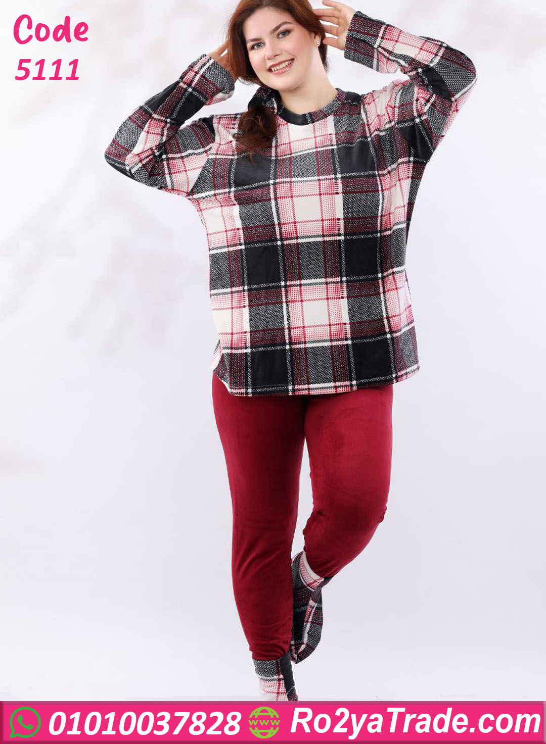 5111 بيجامة شتوي قطيفة مطبوعة