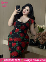 فستان ورد أحمر