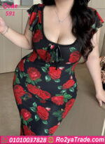 فستان ورد أحمر