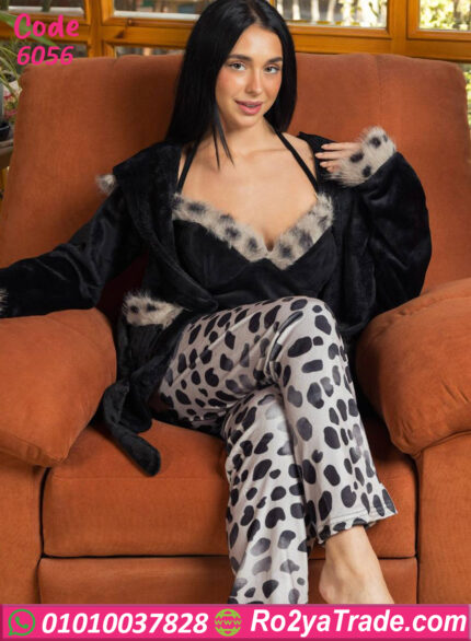 بيجامة شتوي فرو فخم مع روب