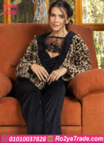 بيچامة فرو ليوبارد دانتيل شتوي