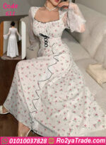 فستان دانتيل أبيض وردي