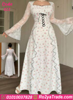 فستان دانتيل أبيض وردي