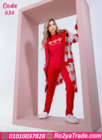 بيجامة قطيفة شتوي حريمي حمراء