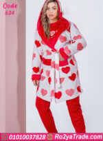 بيجامة قطيفة شتوي حريمي حمراء