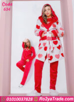 بيجامة قطيفة شتوي حريمي حمراء