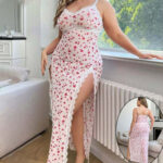 لانجري طويل ورد أبيض دانتيل