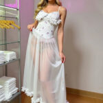 لانجري طويل أبيض شيفون للعرايس