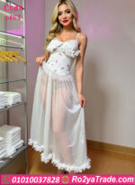 لانجري طويل أبيض شيفون للعرايس