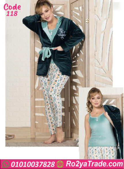 بيجامة قطيفة بالروب شتوي