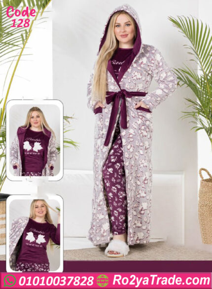بيجامة قطيفة شتوي بالروب الطويل