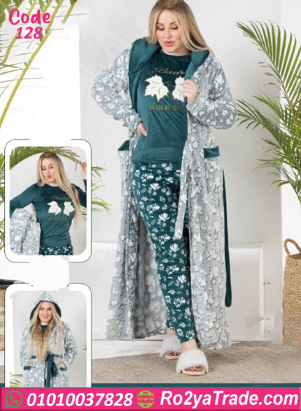 بيجامة قطيفة شتوي بالروب الطويل