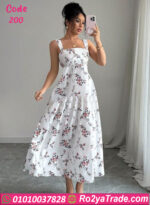 فستان أبيض مشجر صيفي طويل