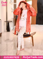 بيجامة قطيفة بالروب هودي شتوي