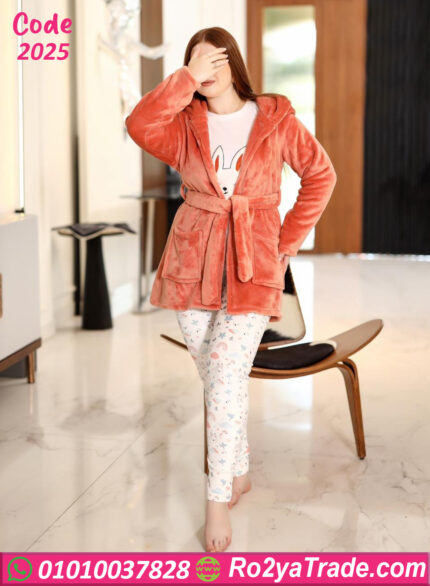 بيجامة قطيفة بالروب هودي شتوي